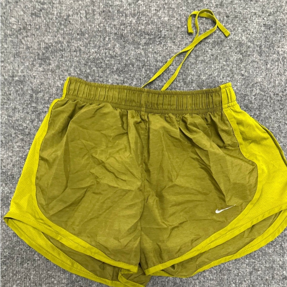 Nike Athletic Shorts Womens Size S Olive Green Dri-Fit Running Mesh Trim Stretch